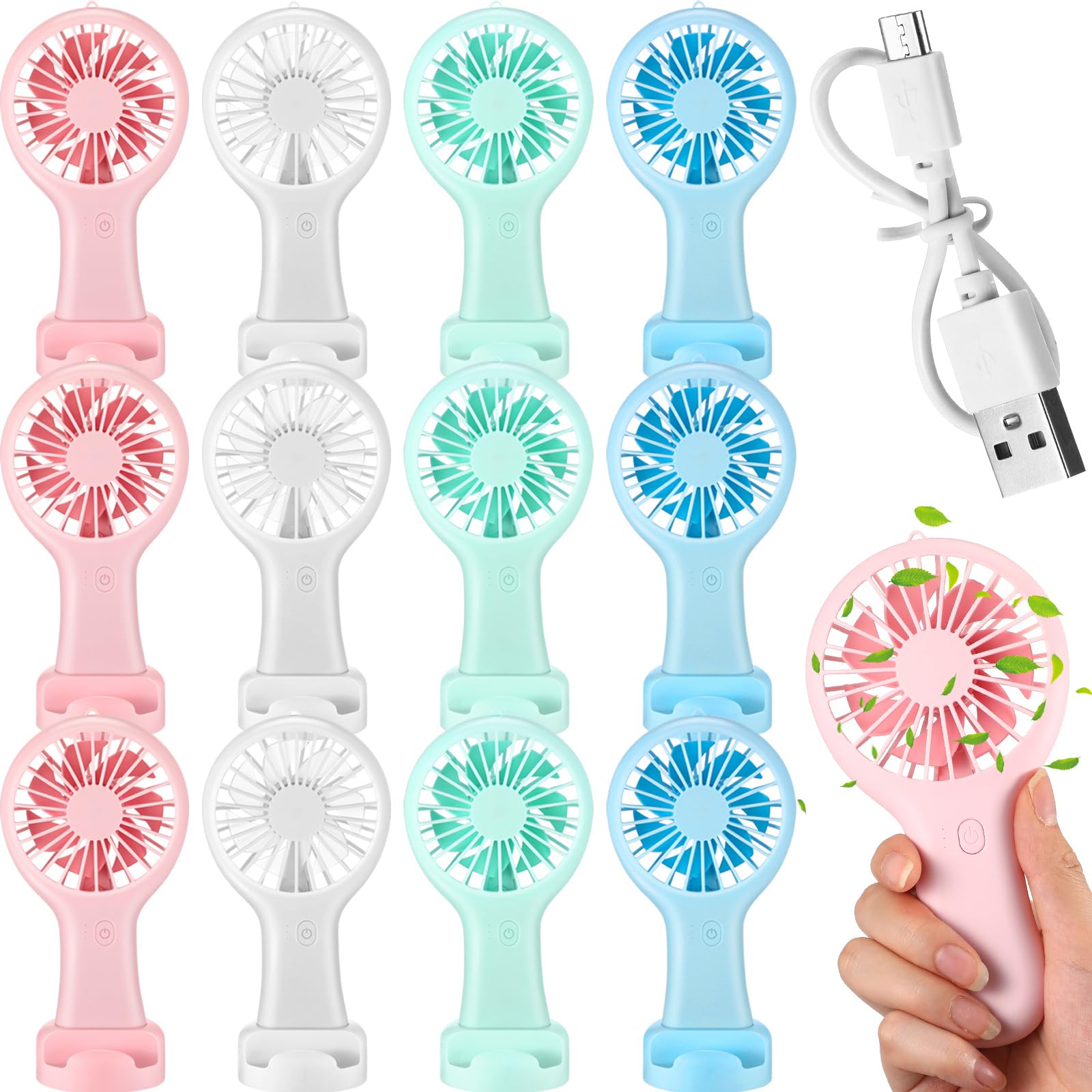Woanger 12 mini ventilatori portatili colorati ventilatori portatili USB elettrici portatili con cavo dati e base di montaggio piccolo ventilatore ricaricabile silenzioso ventilatore tascabile regalo