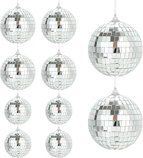 MIVIDE 10PCS Mirror Balls, 2pcs 6 inch Mirror Ball, 4pcs 4 inch Mirror Disco Balls, 4pcs 2.4 inch Silver Hanging Disco Mirror Balls for Christmas Decorations