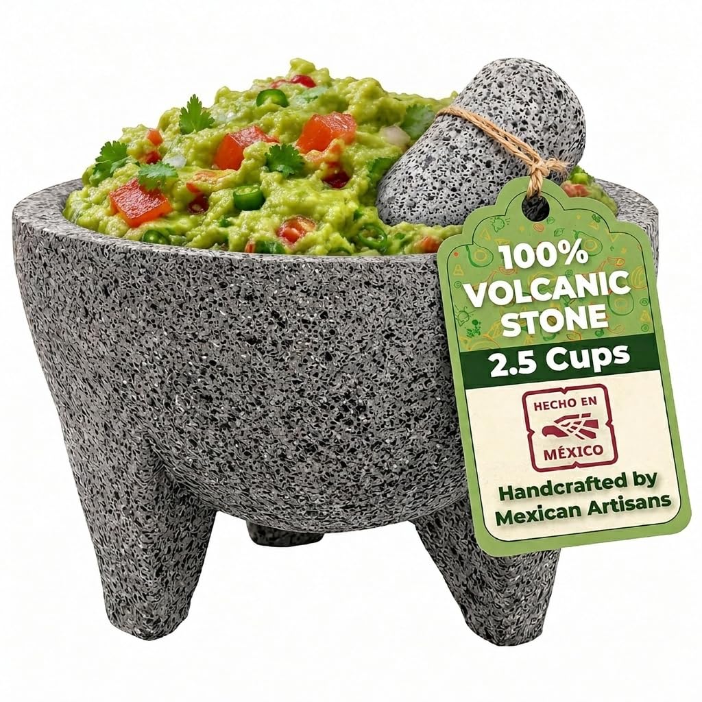 YO PIDO Molcajete 6 pulgadas; mortero de especias; fabricado con piedra volcánica; molcajete hecho a mano en México; Guacamole y máquina de salsa; incluye piedra de mortero