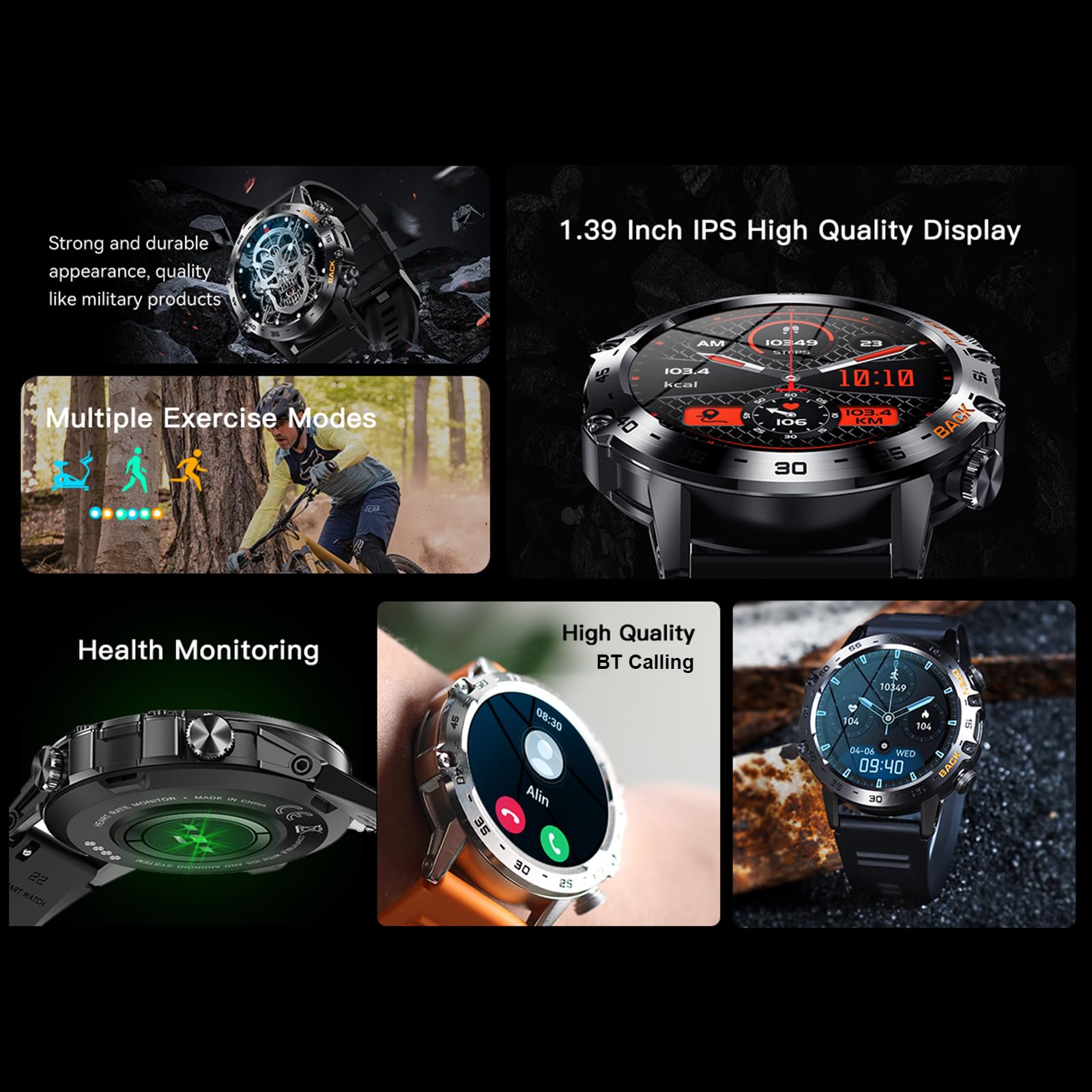 K52 Smartwatch Fitness con Schermo Touch IPS da 1,39 Pollici, Impermeabile IP67, Chiamate BT, Diverse Modalità Sportive