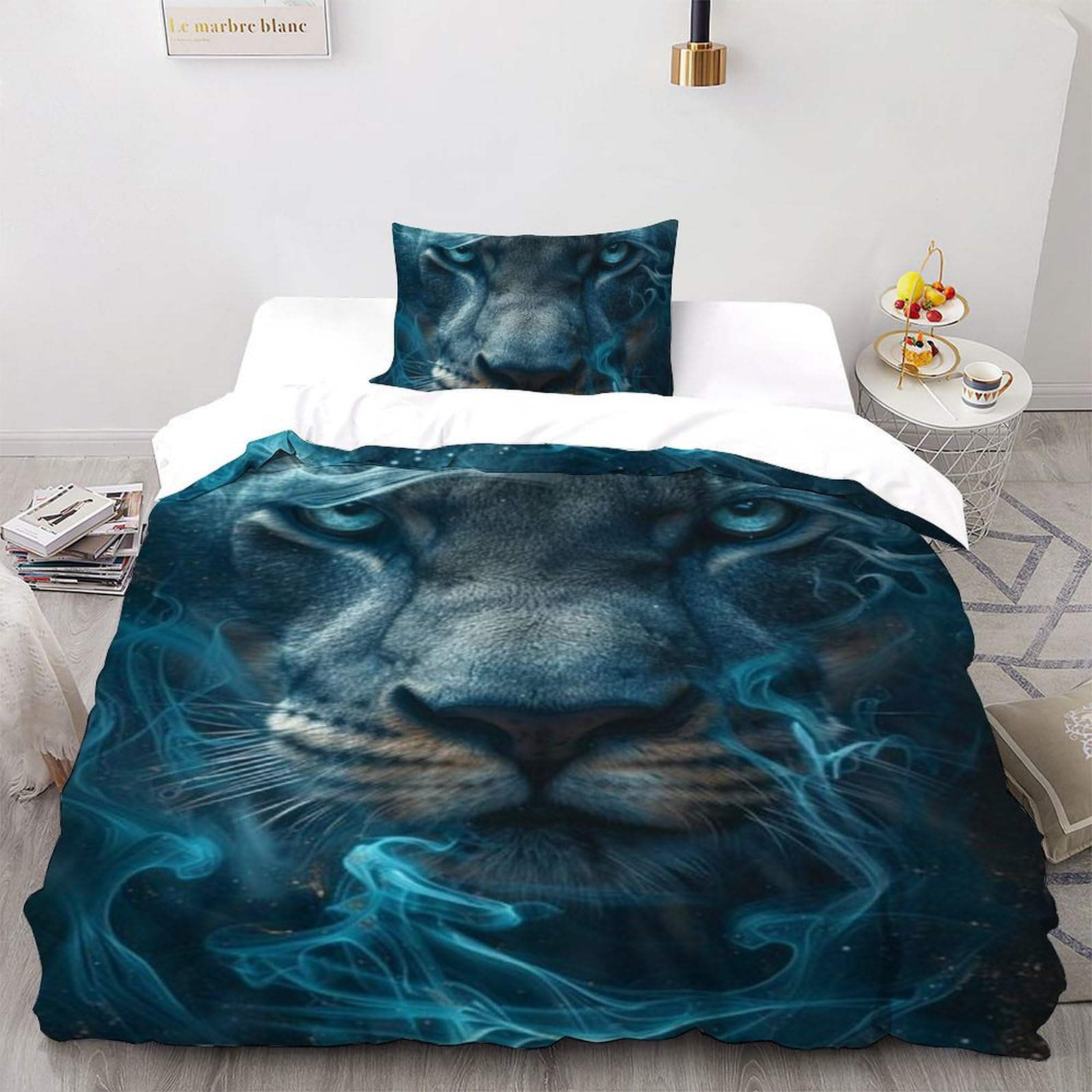 Housse de couette animaux 135x200 cm avec taie d'oreiller microfibre imprimé léopard 3D