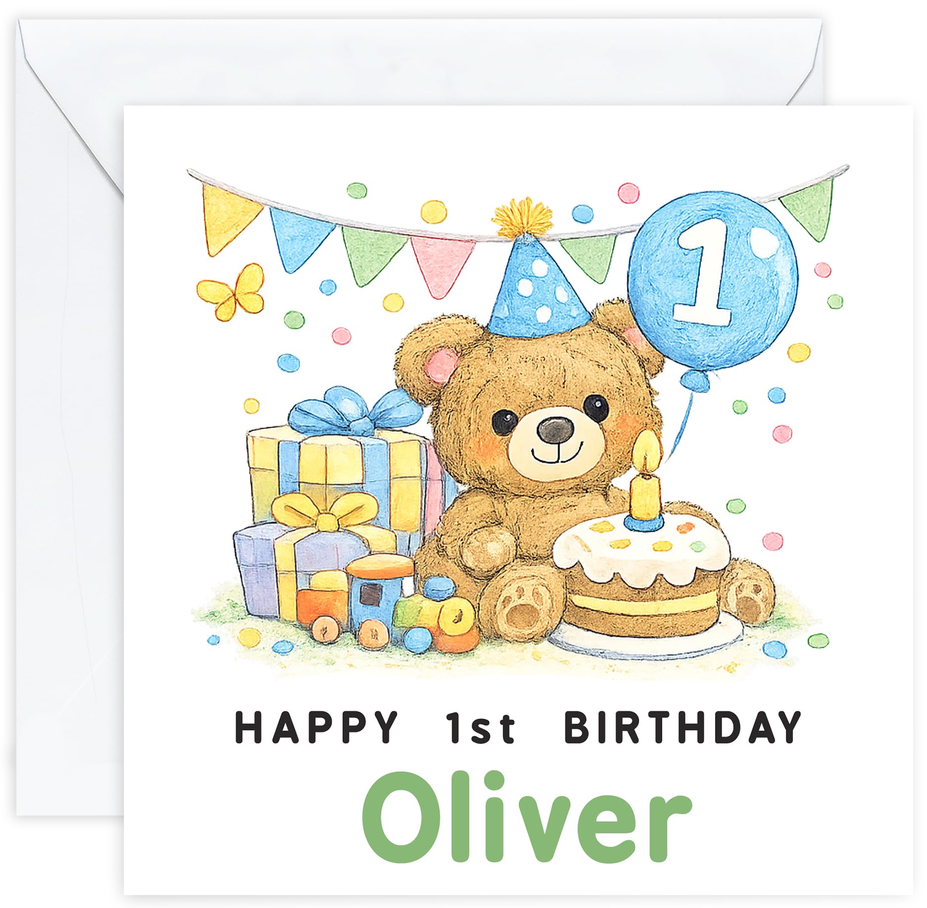 Personalised 1st Birthday Card for Boy | First Birthday Card with Name | Son Grandson Nephew or Godson | Design 04