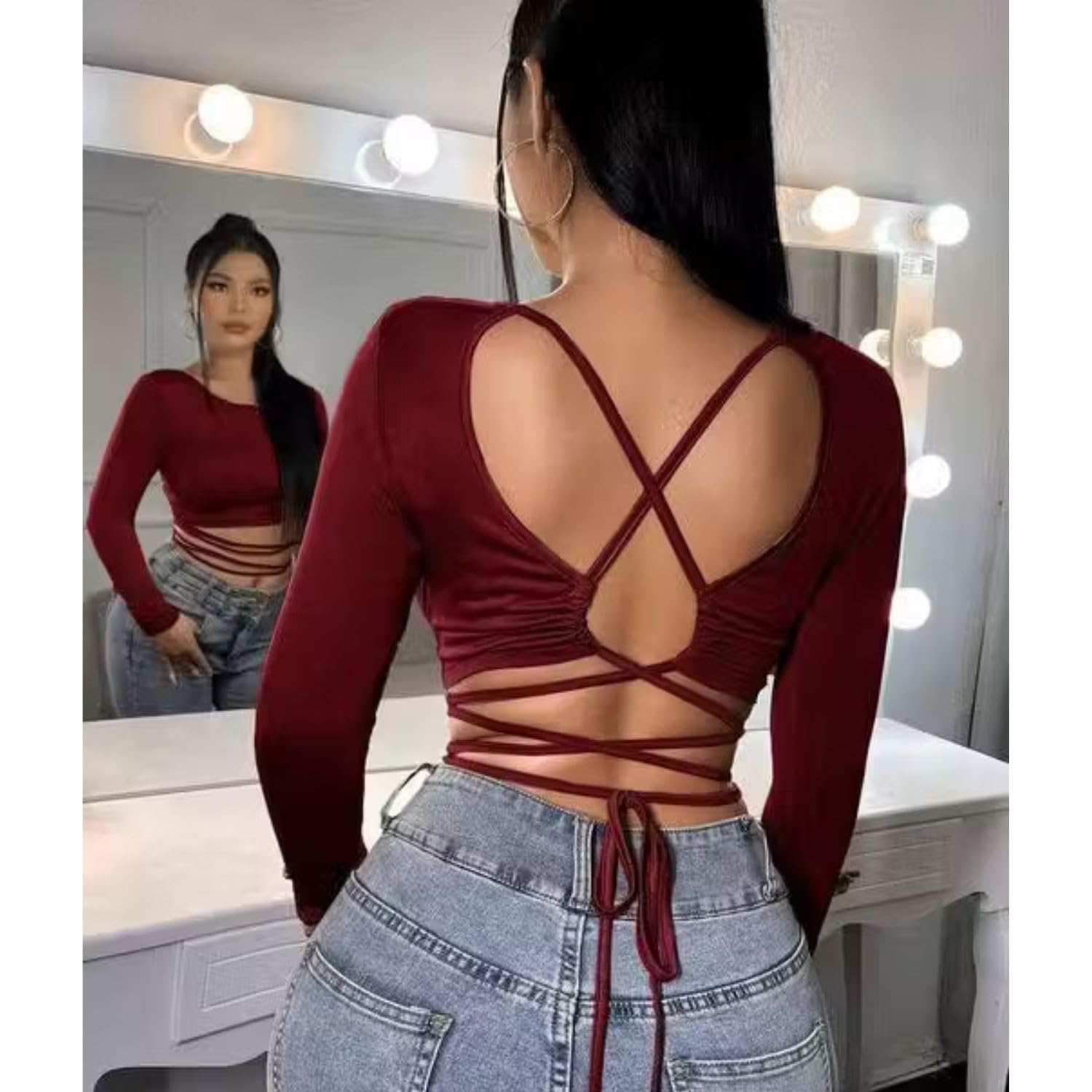 H&Y VENTURE Girls Solid Cross Top | Stretchable Lycra Crop Top | Comfortable Top for Womens | Soft, Breathable, Stylish Casual Wear (in, Alpha, M, Regular, Maroon) 1