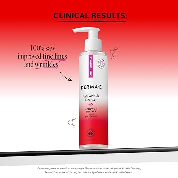 Derma E Anti-Wrinkle Cleanser Anti-Aging Face Wash with Glycolic Acid and Vitamin A Gentle Cleansing and Exfoliating Facial Wash Removes Makeup, Oil and Impurities, 6 oz