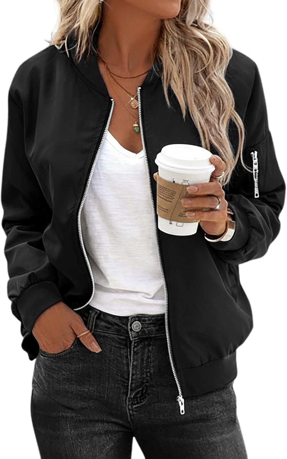 Magritta Women's Bomber Jacket Casual Coat Zip Up Outerwear Windbreaker Fall Jackets for Women Trendy - Image 5