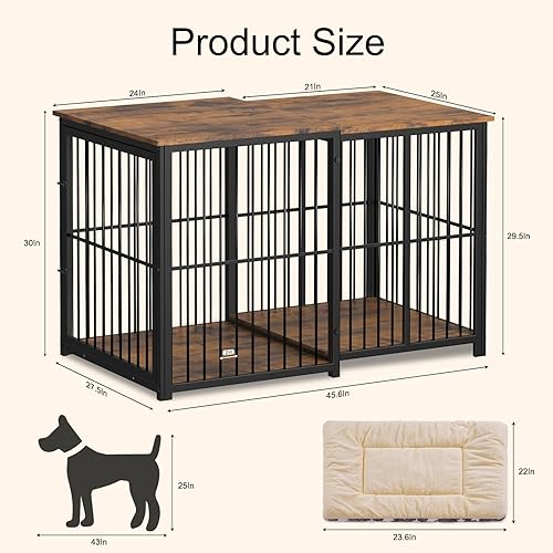 Miniatura 7 de Mueble de jaula grande para perros grandes, muebles retráctiles para perreras, perrera grande de madera para interiores, muebles de jaula para