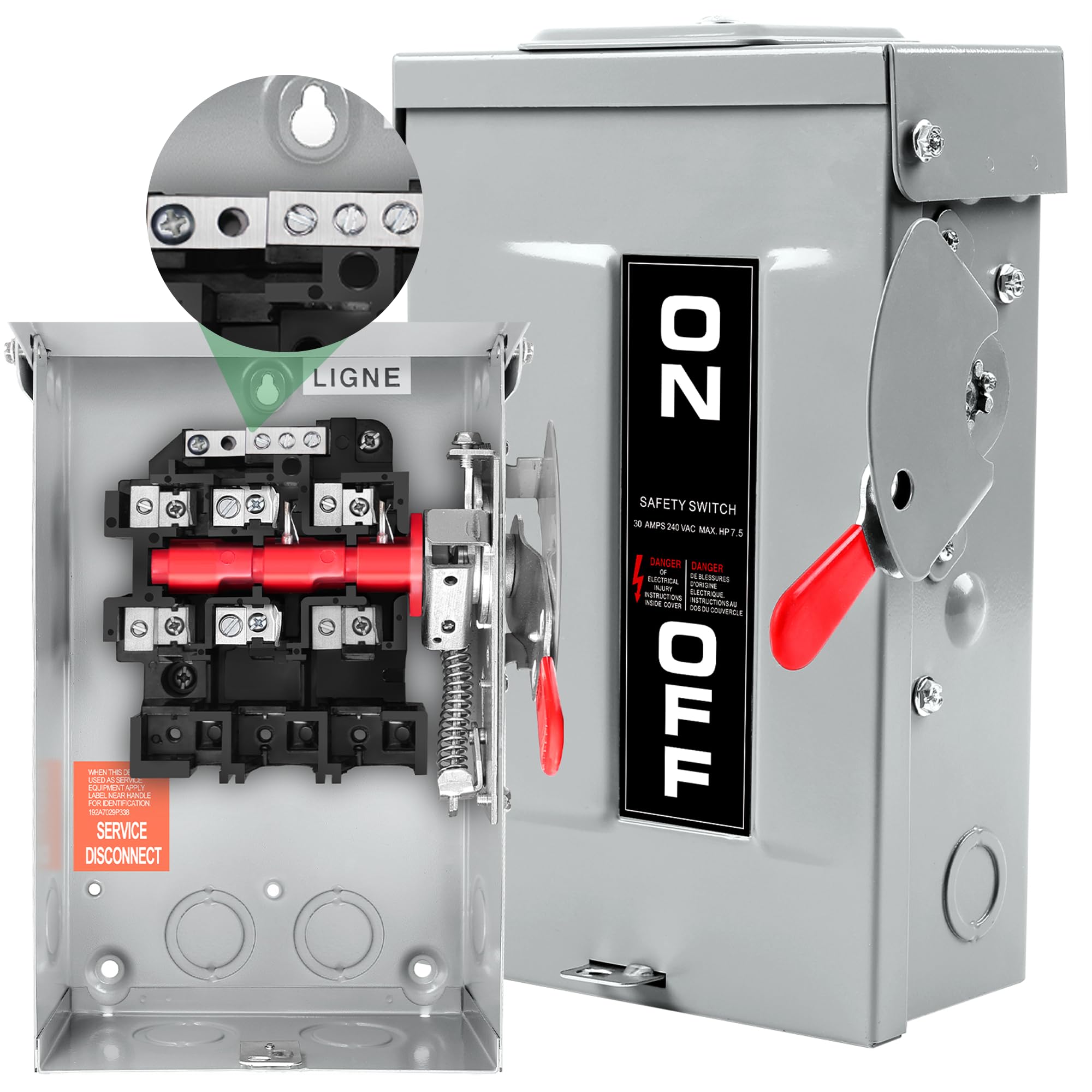 Photo 1 of ?Upgrade?3P 30 Amp Disconnect,New Add Ground Design,Disconnect Switch Non-Fuse,NEMA 3R Standard,Heavy Duty Steel Material,Rust and Corrosion Resistant,for Indoor and Outdoor,120/240v,10-Year Warrnaty