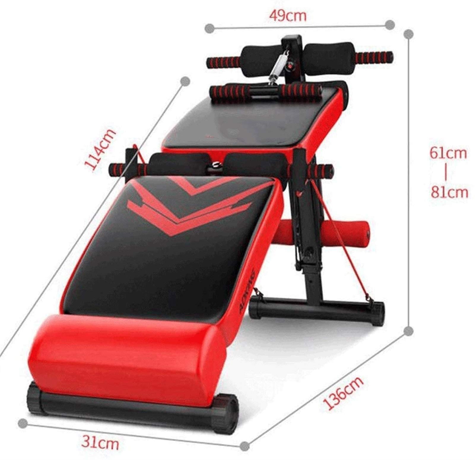 Banco di Allenamento, Panca Pesi Regolabile con Wider Schienale/Sedile for Allenamento Completo del Corpo Palestra di casa Forza panchina Formazione Stampa con Easy Pieghevole, Red