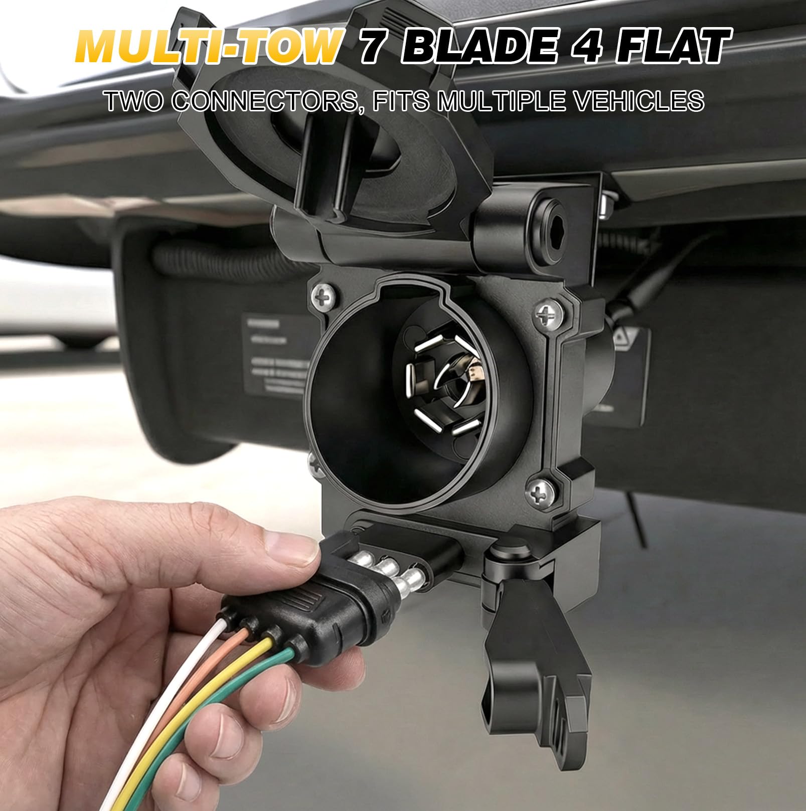 Multi-Tow 7-łopatkowe i 4-drożne płaskie złącze przyczepy – od strony pojazdu 7-pinowy i 4-pinowy adapter wtyczki przyczepy – wytrzymałe gniazdo okablowania z uchwytem montażowym