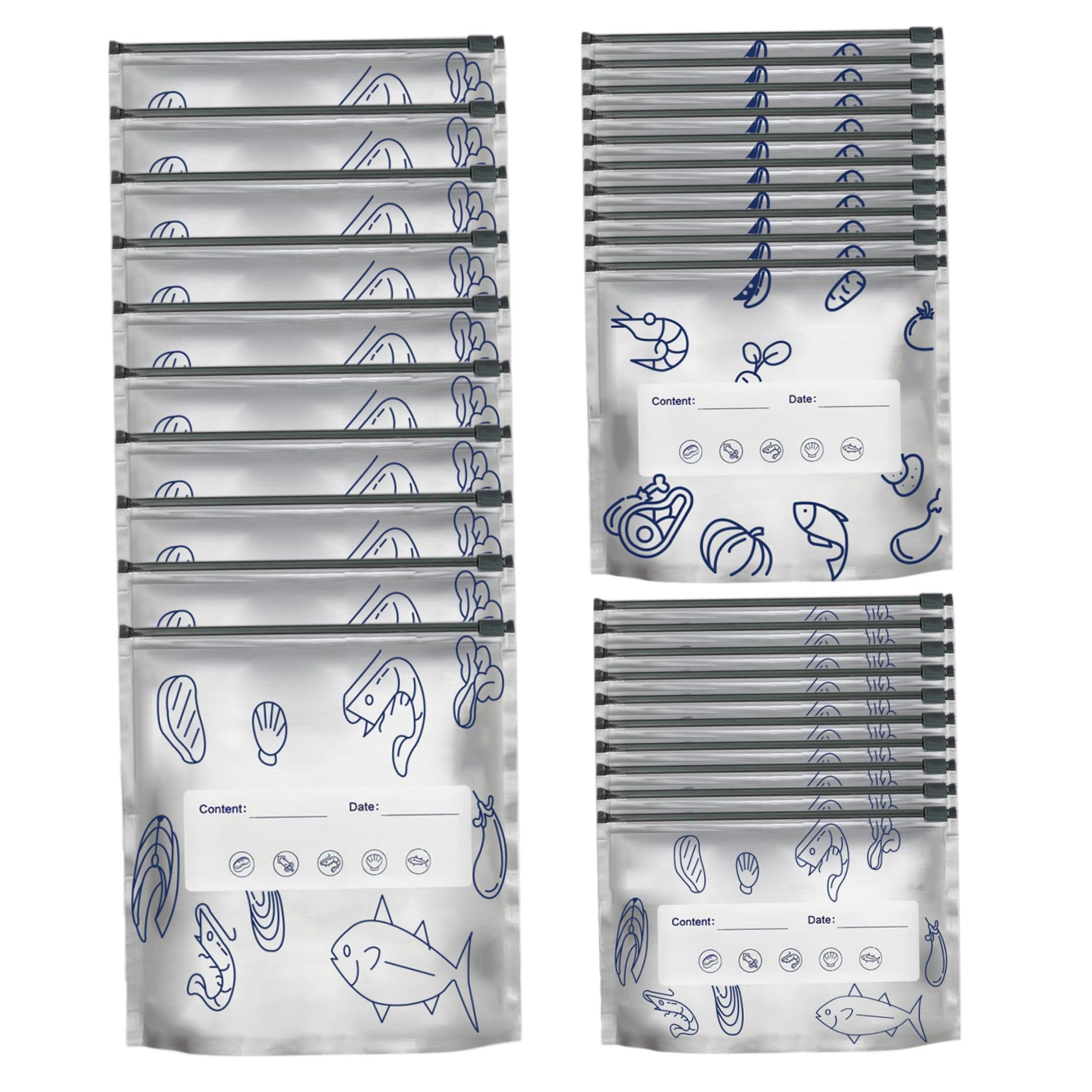 Xoeryoy Silver 30 Pack Aluminum Foil Bags For Food Storage Reusable Freezer Bags With Resealable Seal, Keep Fresh For Fruits Vegetables Meats Snacks, 3 Sizes (Large, Medium, Small) Kitchen Refrigerator