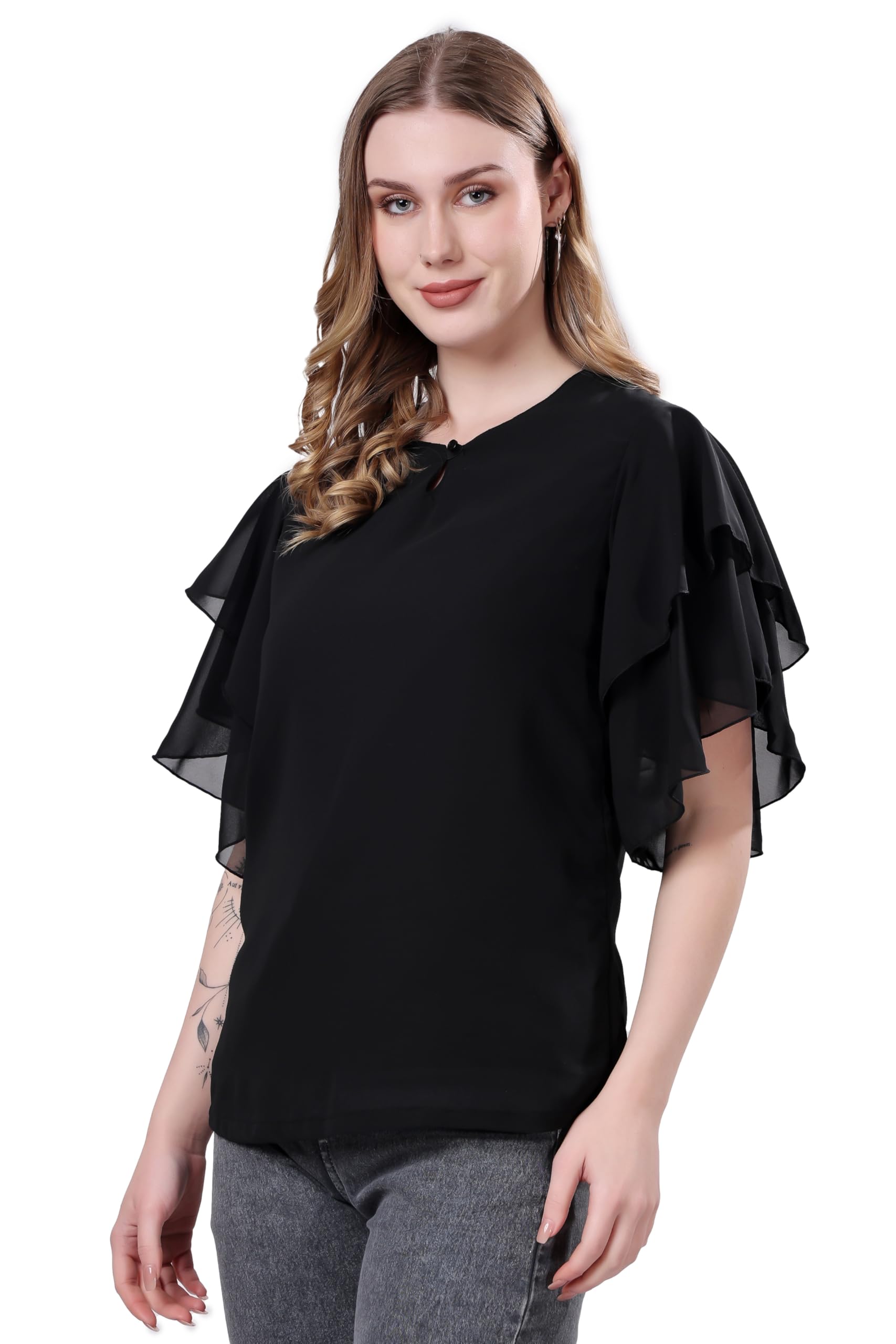 Women's Georgette Solid Flared Western Top | Winter Top | Western Top | Top for Women | Latest Women Top | Trendy Women Top-picture-40
