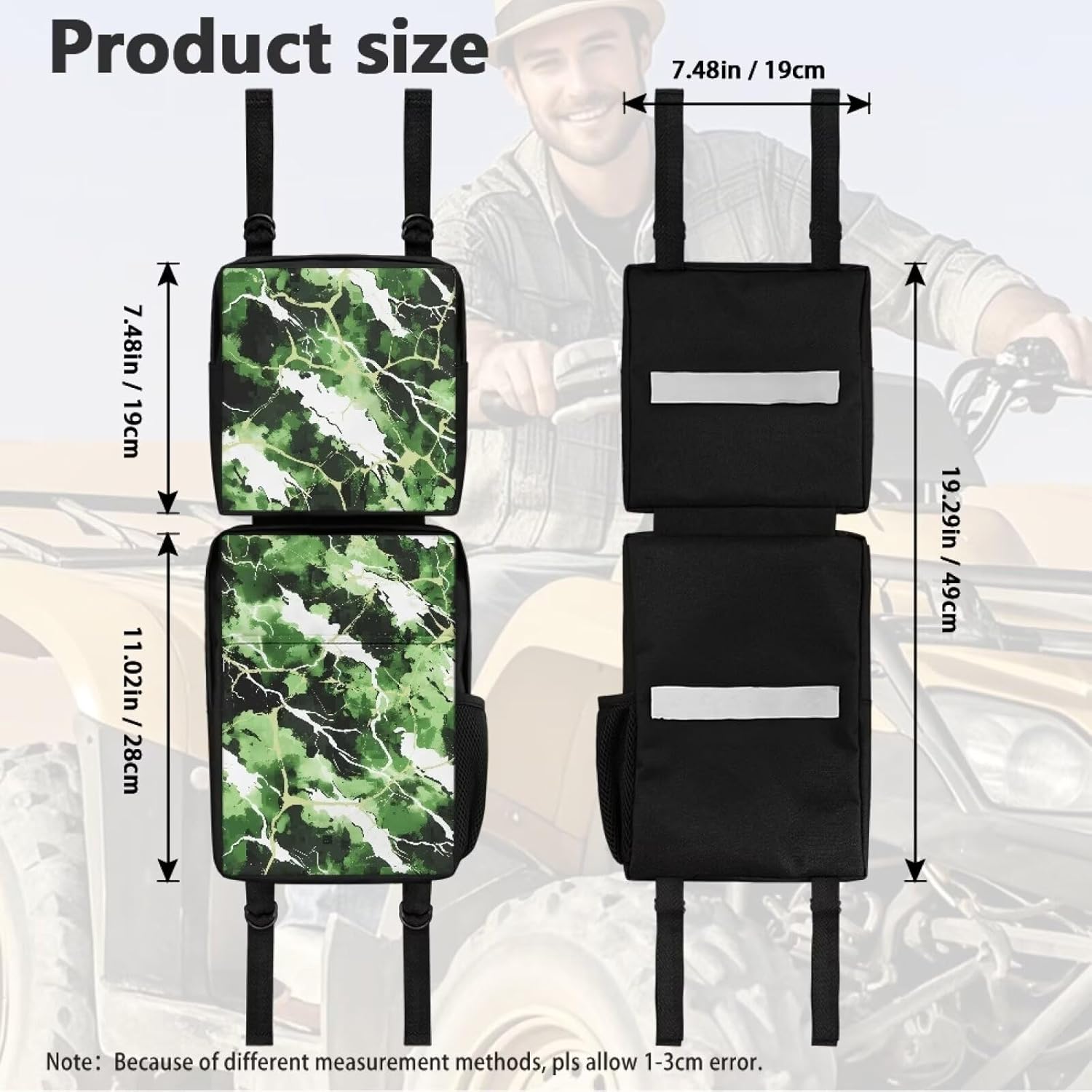 SEANATIVE ATV Fender Bag Green Camo Print Rear Storage Bags With Drink Holder Detachable ATV Gear Bag Compatible Most 4 Wheeler Accessories Hanging Cargo Bags
