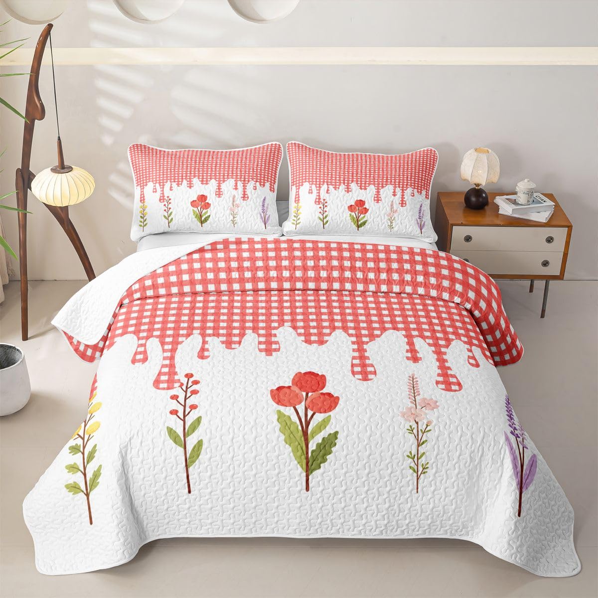 Homewish Copriletto Trapuntato Matrimoniale Plaid Rosso Avorio