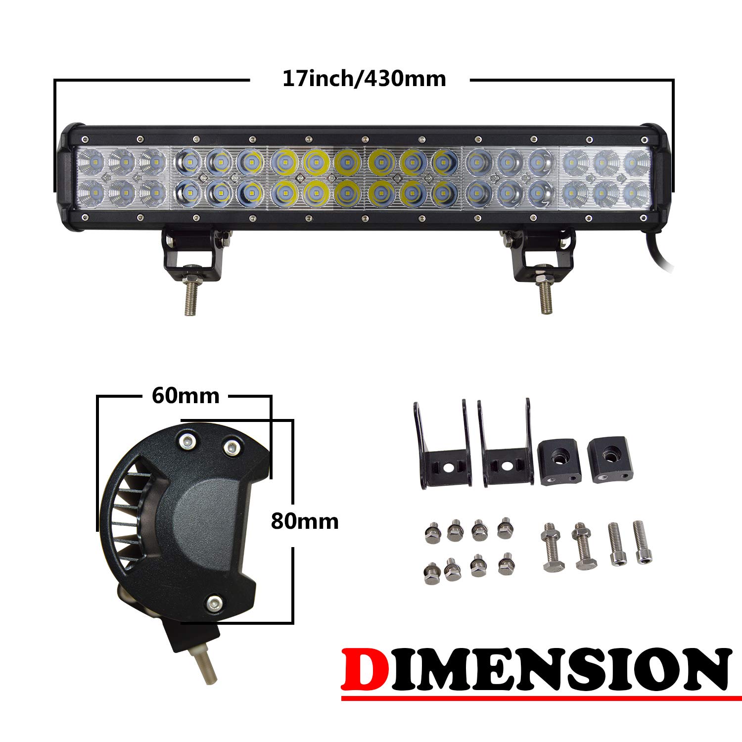SKYWORLD dodatkowy reflektor LED, dwurzędowy, wodoszczelny, 45 cm, 108 W, reflektor Combo offroad do 4x4, ciężarowek, SUV, traktorów, offroadowe oświetlenie robocze 12 V, 24 V