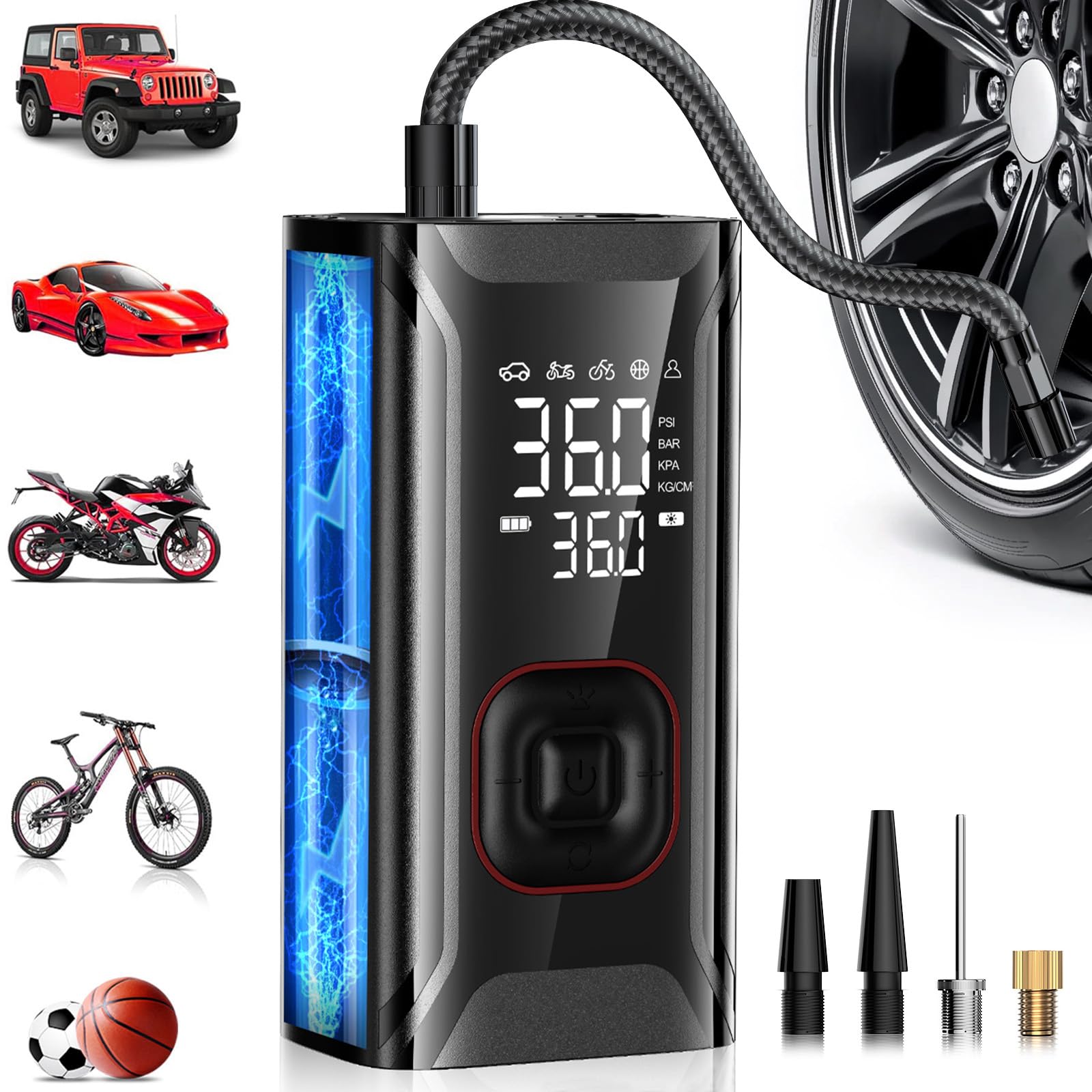 Tyre Inflator Air Compressor,Portable Cordless Car Tyre Inflator 150PSI,Car Tyre Pump with Preset Gauge,Auto Shutoff & LED Light,Rechargeable Tyre Inflator Air Compressor Pump for Car,Bike,Motorcycle