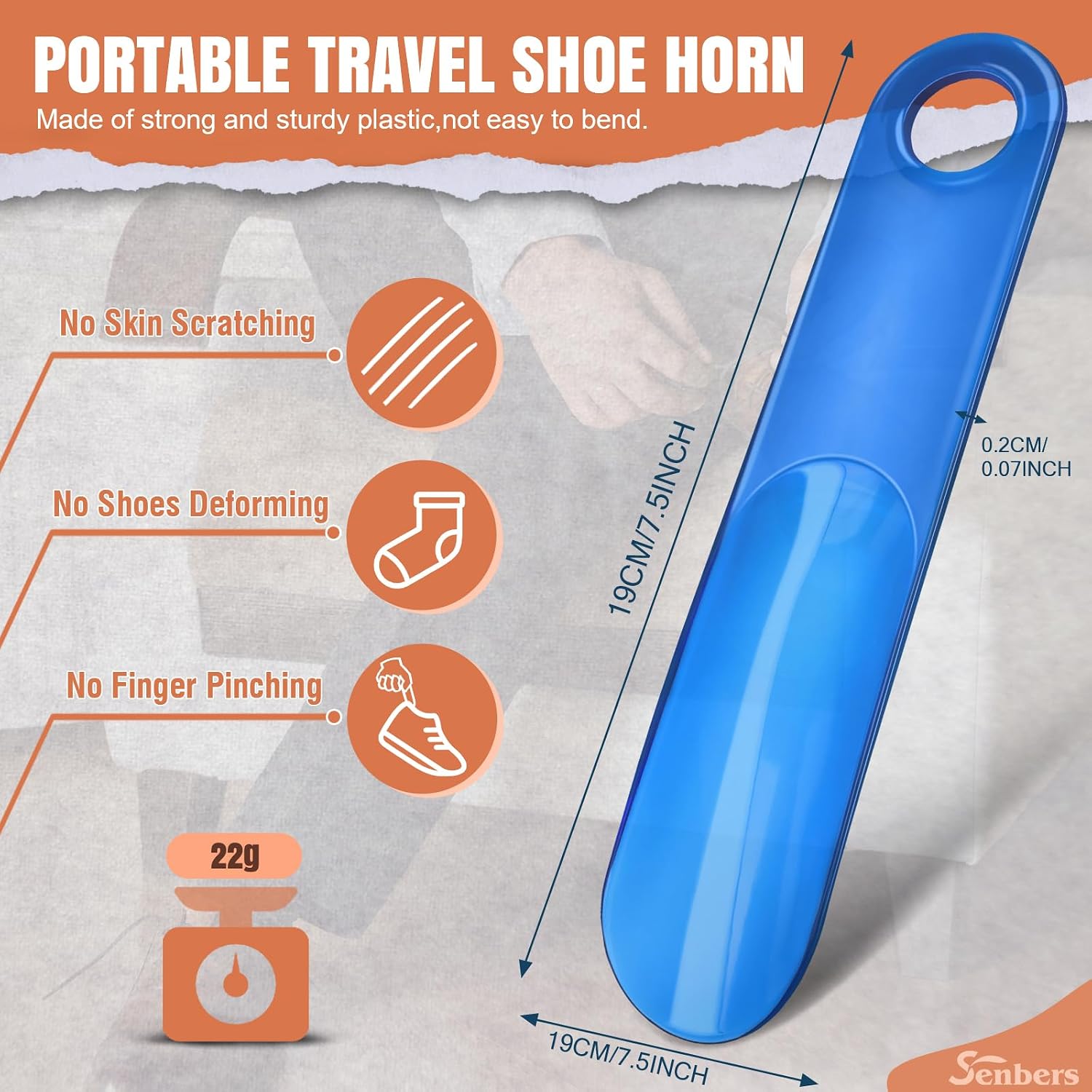 2PCS Plastic Shoe Horn for kids 7.5 Inch, Small Shoe Horn Travel Size for Mens Women(Pale Blue/Red-orange) image 2