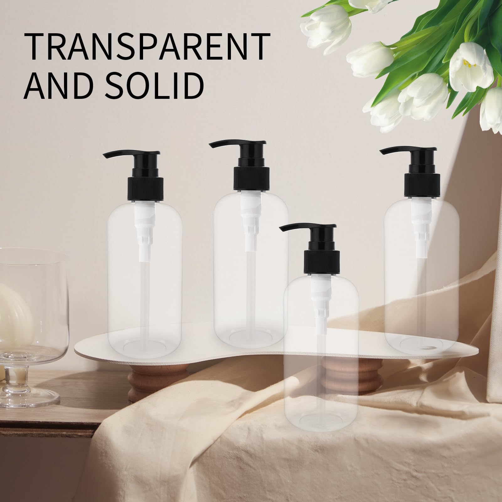 15 bottiglie vuote da 241 ml, dispenser in plastica trasparente ricaricabili, per shampoo, lozioni, sapone per le mani, bagnoschiuma, olio, idratante, contenitori per liquidi da viaggio