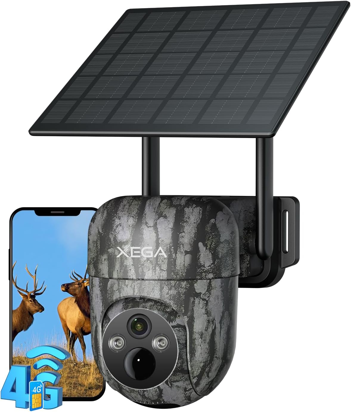 Xega 4G Cellular Solar Powered Wildlife Camera with SIM Card,2K Trail Camera Outdoor, No WiFi Game Cam with Remote Access Night Vision Live Streaming Motion Detection,Data Plan Subscription Required