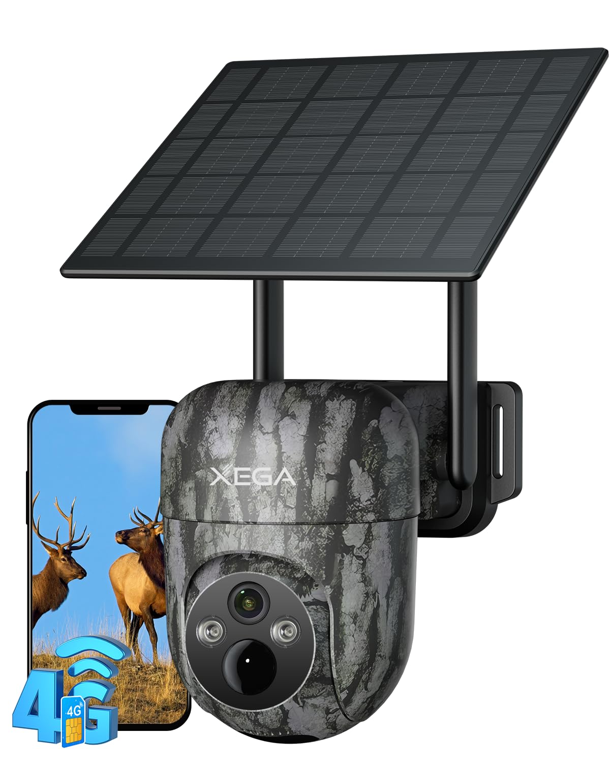 Xega 4G Cellular Solar Powered Wildlife Camera with SIM Card,2K Trail Camera Outdoor, No WiFi Game Cam with Remote Access Night Vision Live Streaming Motion Detection,Data Plan Subscription Required-image-1