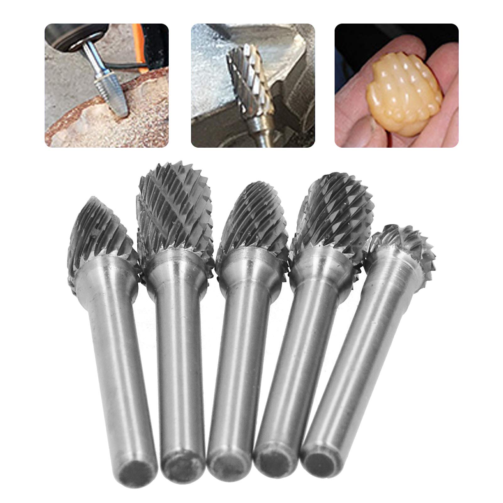 5-teiliges Schleifbit-Set aus Wolframstahl, Rotationsfräser mit 6-mm-Schaft, Hartmetall-Schneider für Metall- und Holzschnitzerei, Schleifteile u