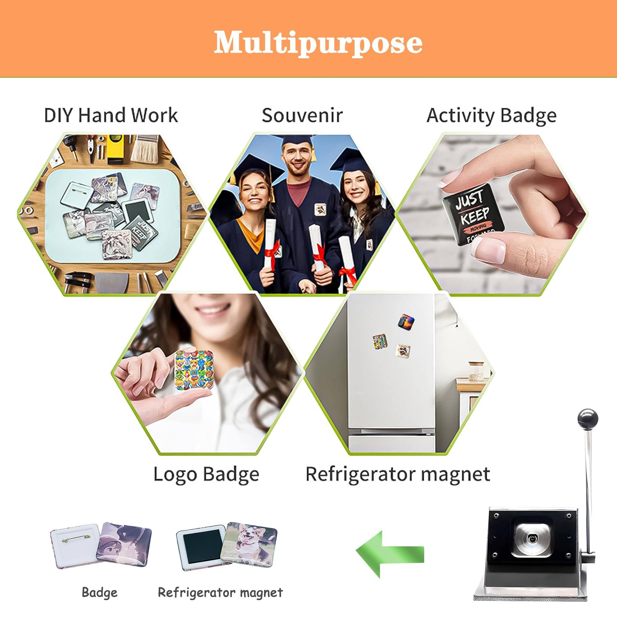 Kit de Botones para imanes de refrigerador Cuadrados de 5 x 5 cm, máquina para Hacer imanes de refrigerador con Foto DIY, Prensa, Cortador de Papel y 100 Juegos de Materiales