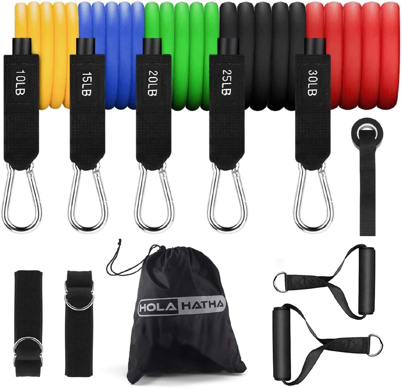 HolaHatha Resistance Bands Set with Handles, 10–30 Pounds