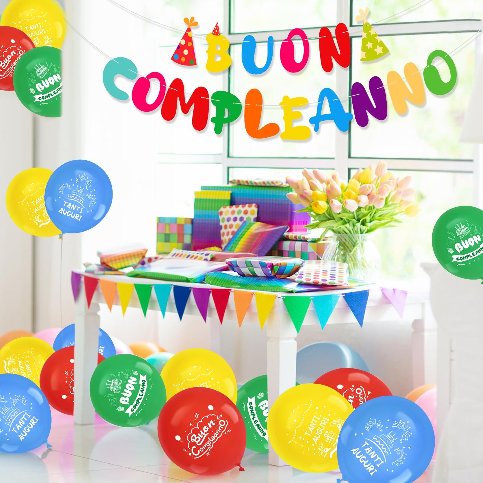 Striscione Di Buon Compleanno In Lino Colorato – Ghirlanda Pennacchi 2,5m – Decorazione Feste In Juta Naturale
