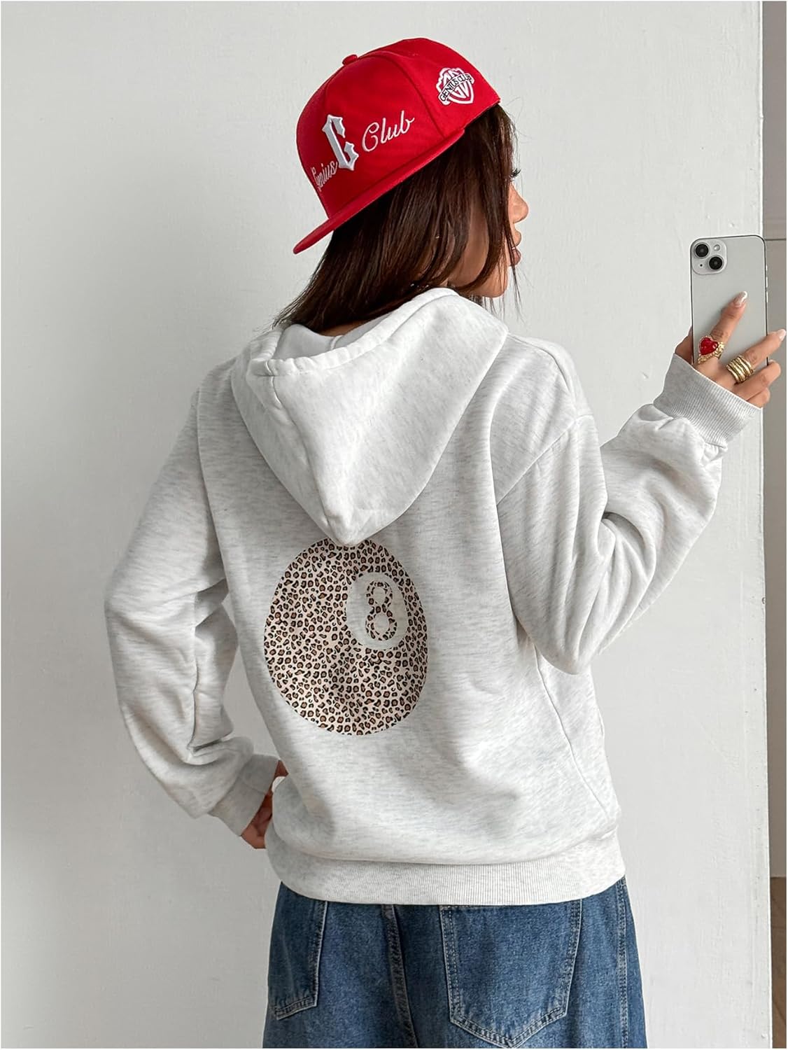 Women's Leopard Letter Graphic Hoodie Long Sleeve Hooded Sweatshirts Thermal Pullovers Tops - Image 2