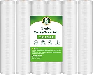 Syntus Vacuum Sealer Bags for Food, 6 Rolls 11" x 16' Commercial Grade Bag Rolls, BPA Free Food Vac Bags for Storage, Meal Prep or Sous Vide