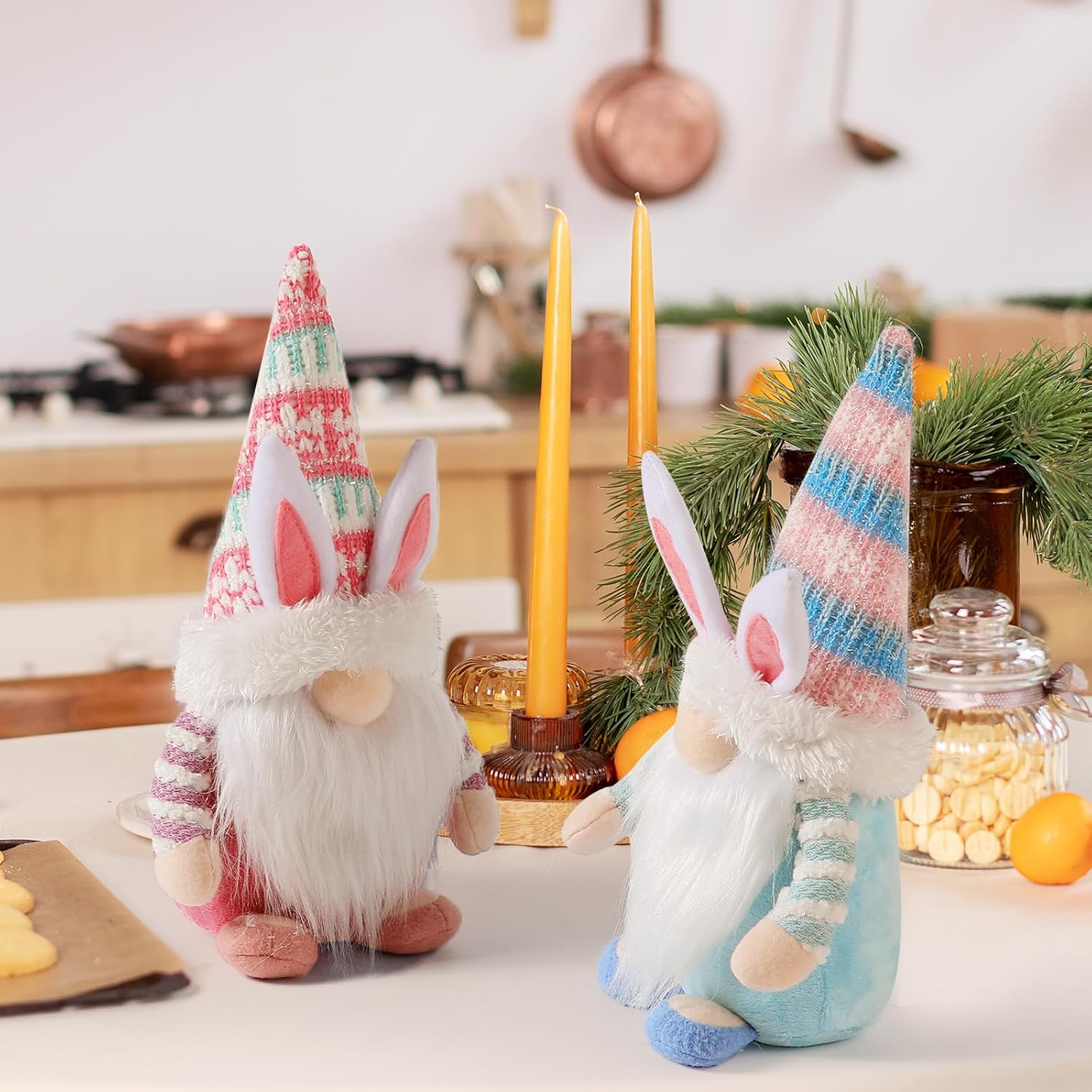 Gnomes Decorations, 2 Pcs Plush Easter Bunny Handmade Swedish Tomte Elf Stuffed Doll Spring Home Decor Easter Gift Cute Faceless Dwarf Bunny Household Ornaments, Home Decor