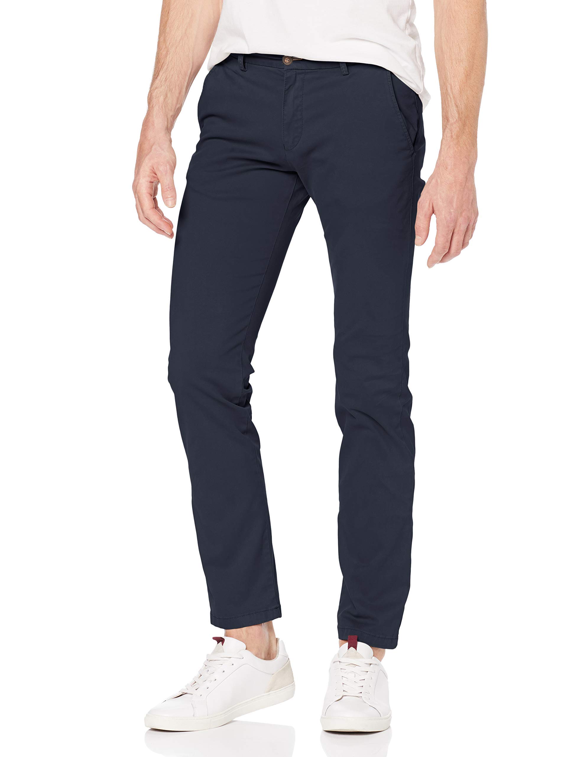 bugatti Chino Modern Fit Casual Trousers Long Stretch Cotton, darkblue, 32 W/34 L