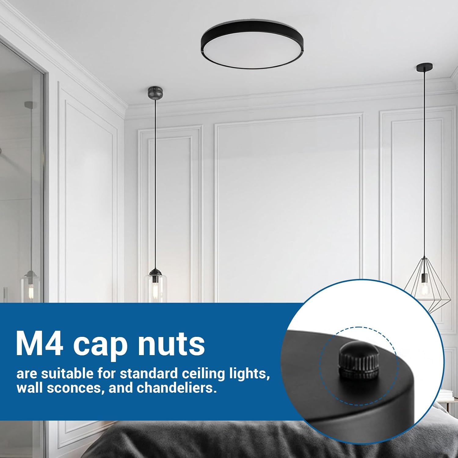 6 Pcs M4 Screw Caps for Light Fixtures Lamp Shade Nut Replacement Parts Black Lamp Finals Decorative Hardware for Chandeliers & Wall Lights