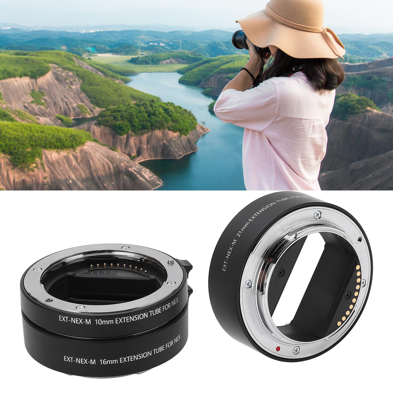 Anneau Adaptateur de Tube d'extension Macro, Tube d'extension Macro Haute Résistance 10 Mm + 16 Mm + 21 Mm Flexible Universel pour pour Objectifs à Monture E