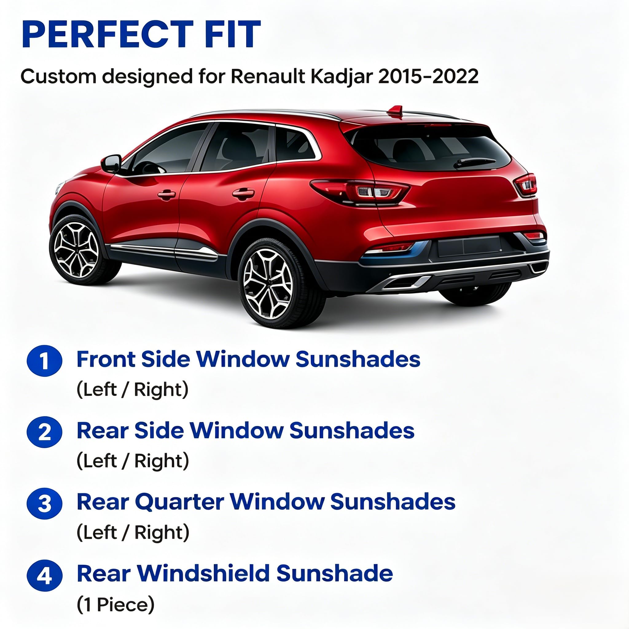 Osłona przeciwsłoneczna do samochodu kompatybilna z Renault Kadjar 2015-2022, magnetyczna ochrona przed promieniowaniem UV dla dzieci, boczne i tylne okno, kompletny zestaw, 5 sztuk