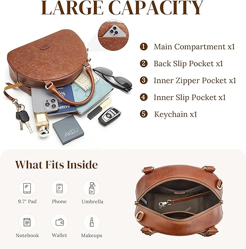 Miniatura 6 de S-ZONE Bolsos cruzados de cuero para mujer, bolso vintage con asa superior, bolso de diseño de cúpula