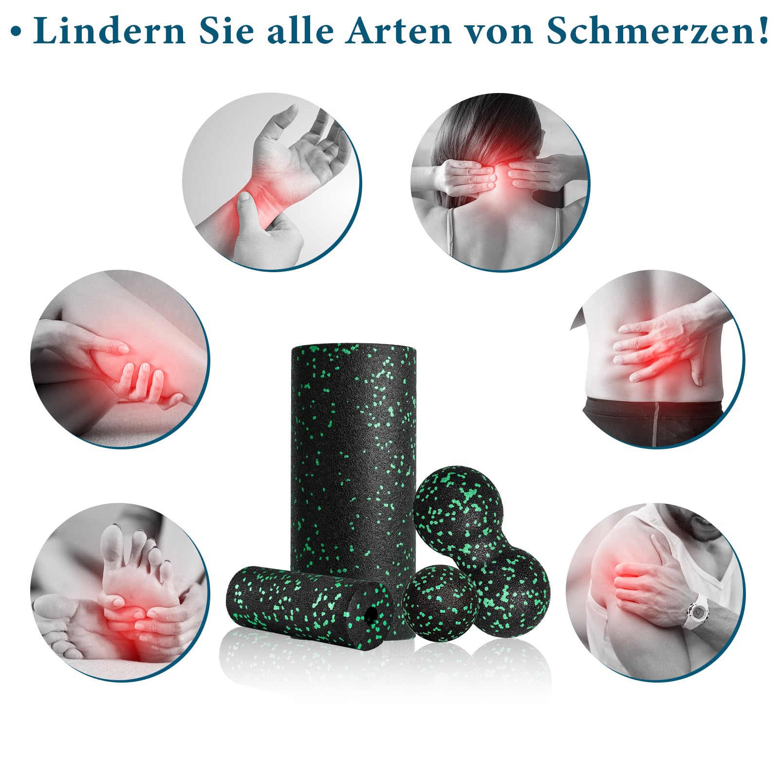 Zestaw wałków do masażu powięzi Blackroll Foam Roller zestaw z piłką do masażu powięzi, mały wałek do masażu powięzi, mały i podwójna piłka, do jogi, powięzi, treningu mięśni, zielony