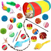 GSrenyu 24Pcs Cat Tunnel Toys Indoor, Collapsible Cat Tunnel,Mice,Cats Teaser Wand,Springs Toy,Crinkle Balls,and Bells Balls Interactive Toy for Indoor Cats Kitten