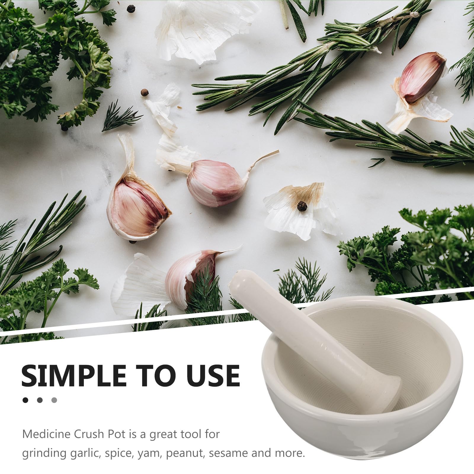 BESTYASH Mortero de Cerámica Blanco, Tazón para Moler Especias y Medicinas, Superficie Lisa, Diseño Ergonómico del Mazo, para Cocina y Uso Doméstico