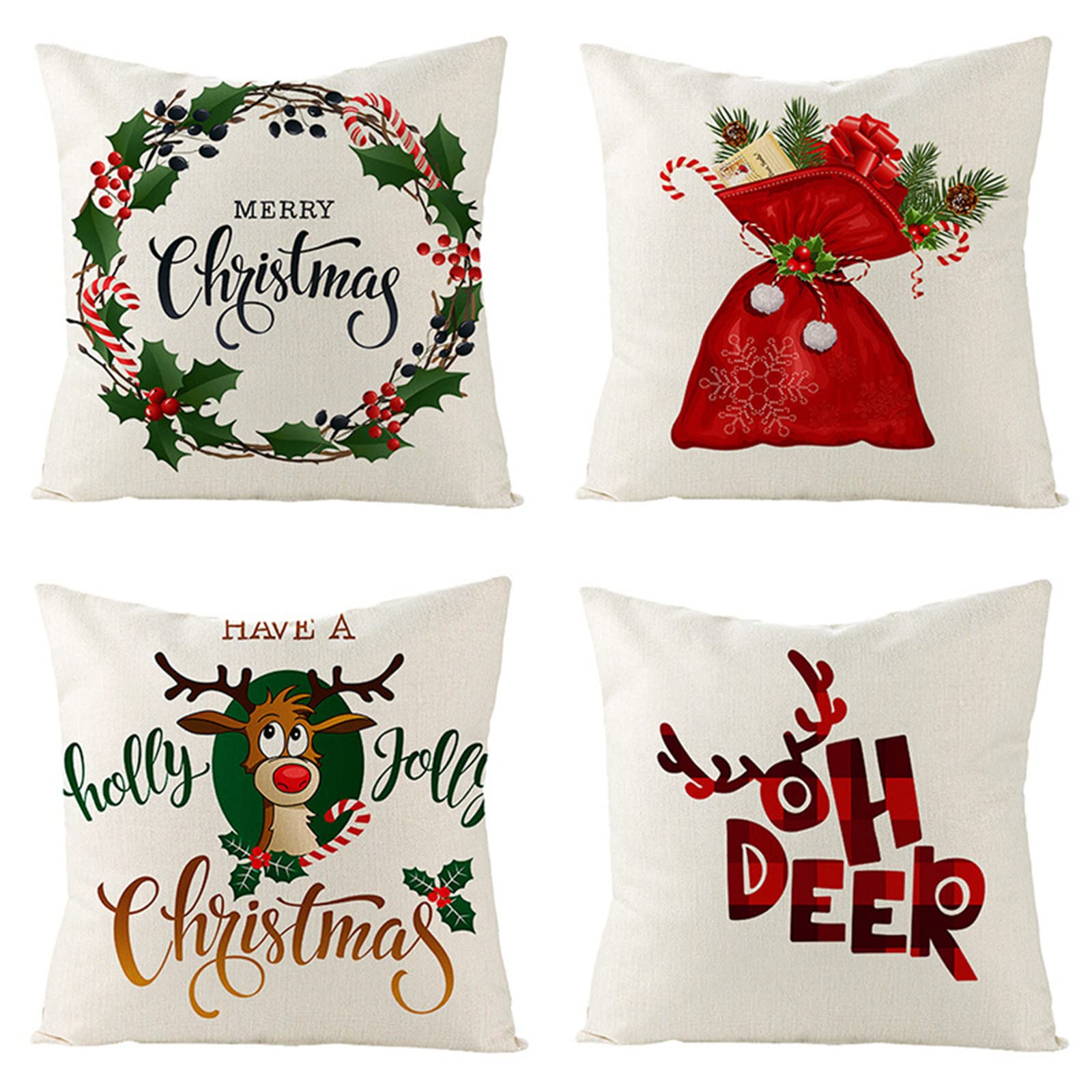 Adornos DE Navidad Cojines 60x60cm,Funda de Almohada de Moderna Decorativa Cojín Decorativo para Sofá,Decoración para Casa,Estampado por Ambos Lados Juego de 4 Exterior Cojines a1059