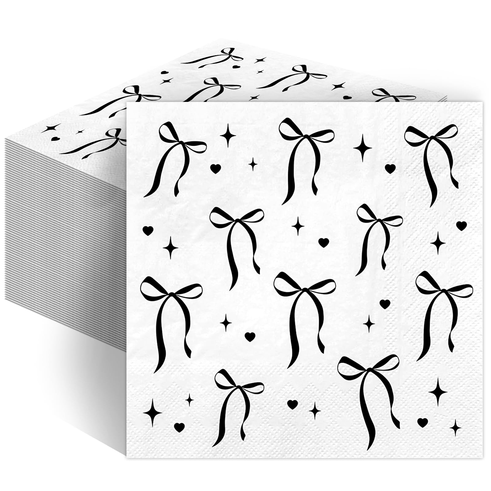 Lecheme Black Bow Napkins 100 Pcs Coquette Themed Disposable Cocktail Napkins for Guests Bridal Shower Bachelorette Party Dinner Lunch Bow Party