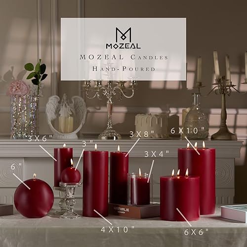 Miniatura 144 de MOZEAL Velas de pilar extra grandes de color borgoña de 4" x 10" (juego de 2), sin perfume, sin goteo, sin humo, de larga combustión limpia, velas