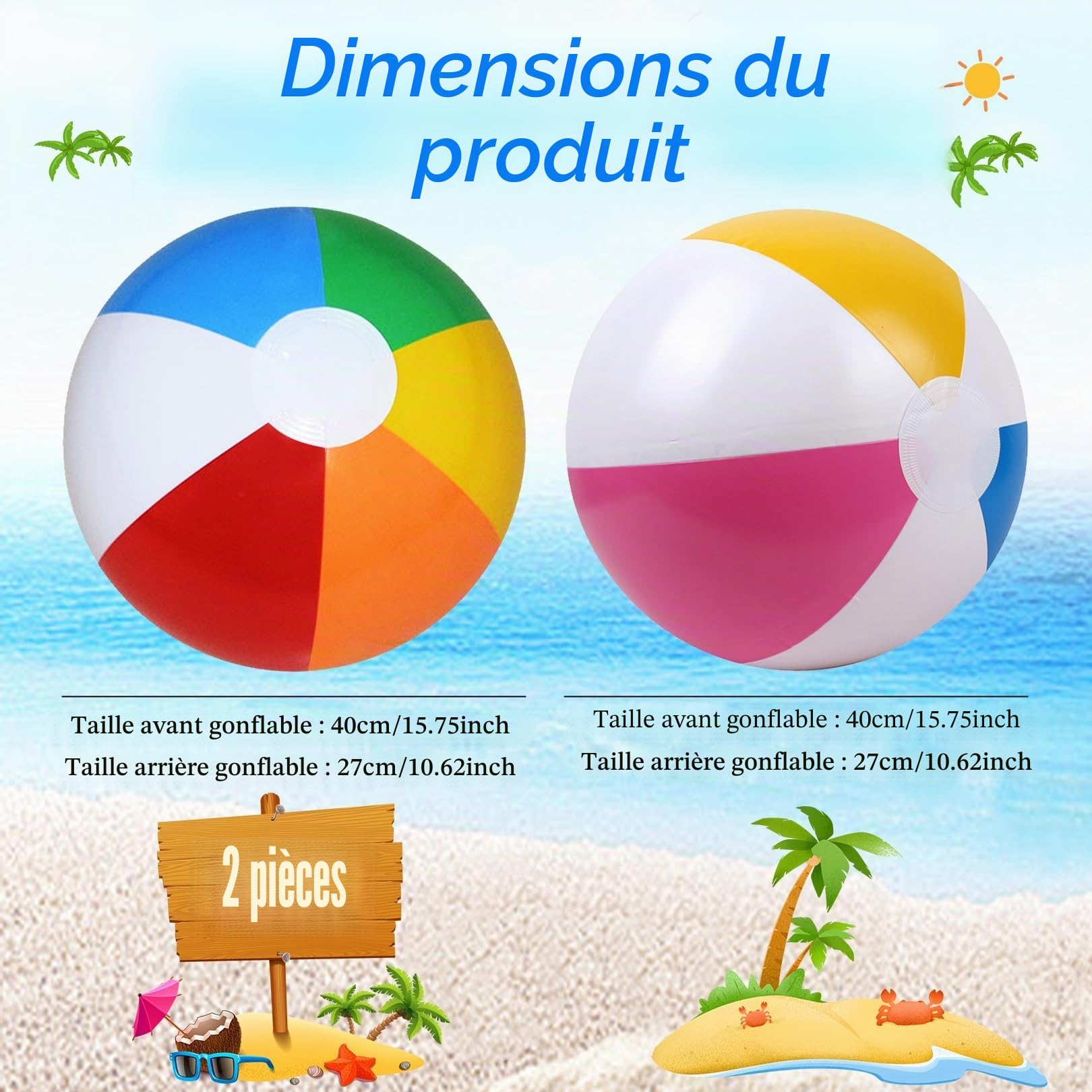 Lot De 2 Grands Ballons Gonflables Pour Piscine – Arc-en-ciel – Jouets D’eau Pour Enfants Et Fêtes