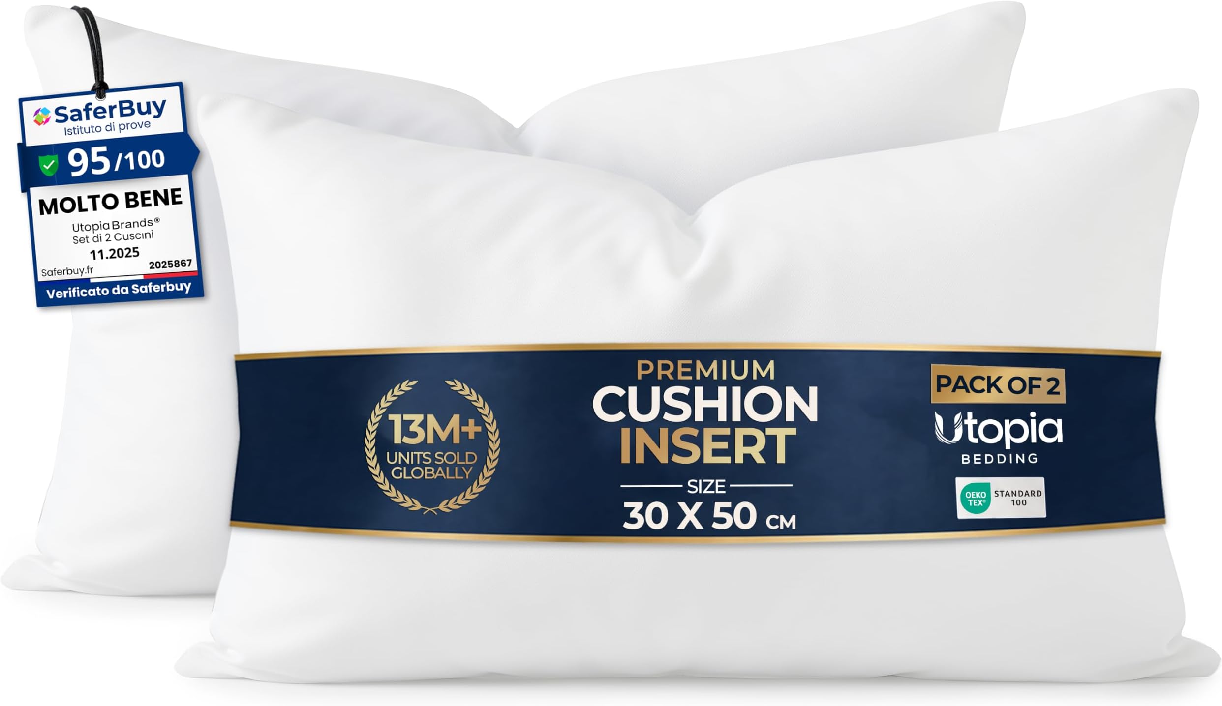 Cushion Inserts 2 Pack, 30 x 50 cm, Sofa Cushions | 30x50cm Cushion Insert Fluffy Hollow Fiber Filling Soft & Supportive Ideal for Sofa Cushions Maintains Cushion Shape