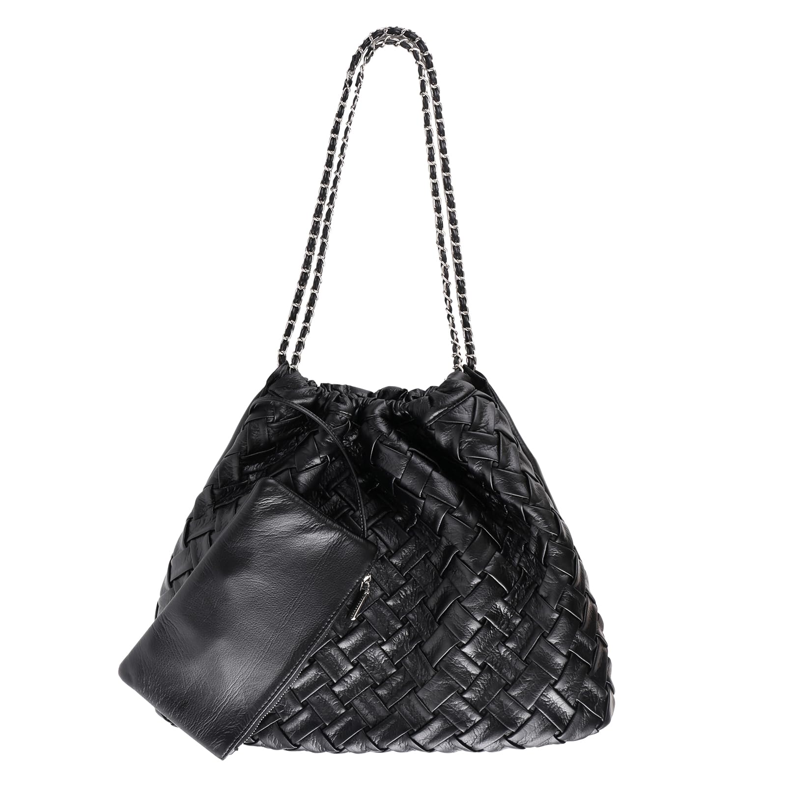 Gossky Woven Leather Hobo Handbag for Women with Purses, Large Woven Tote Bag Shoulder Bags 2pcs Purses Set