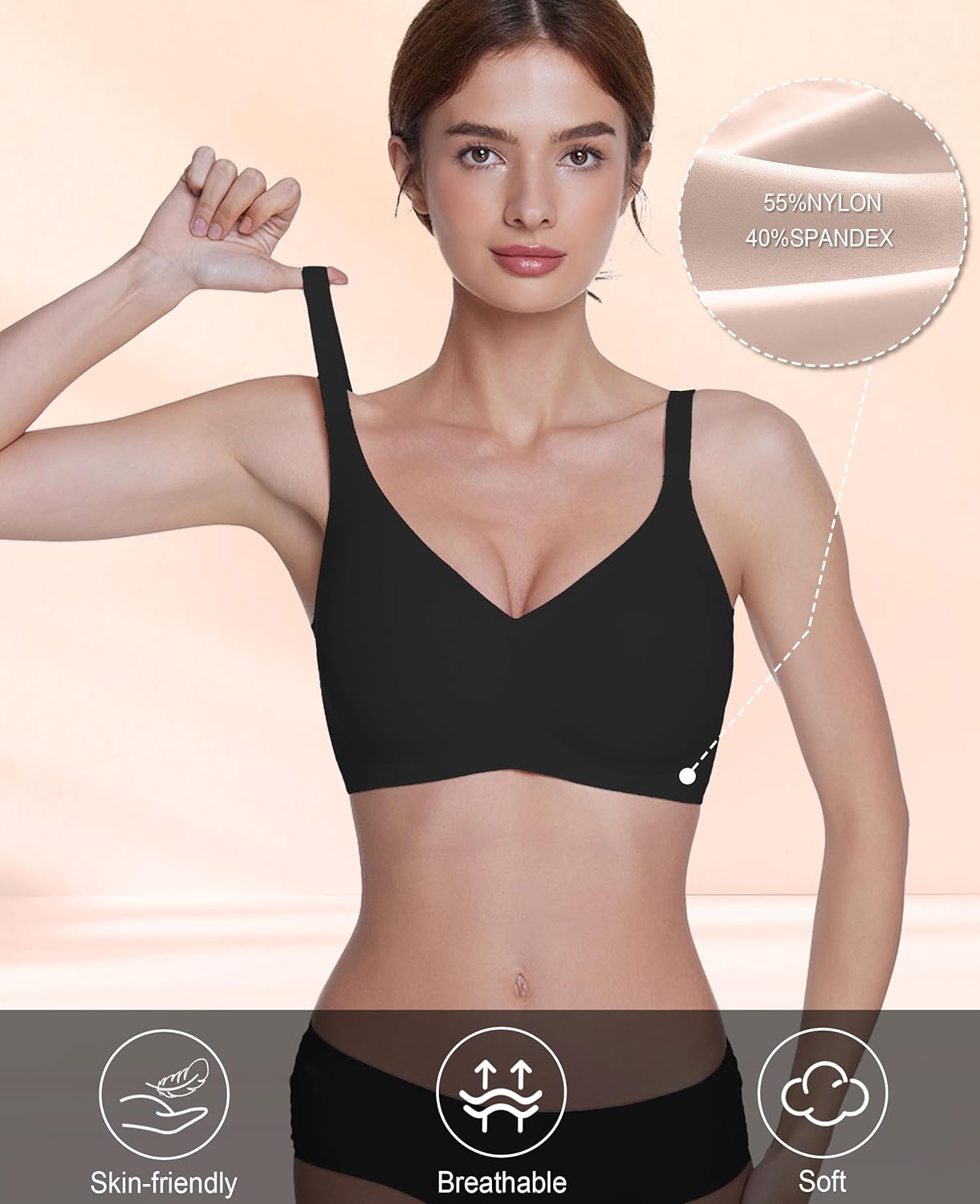 Jelly Wireless Bras for Women Push Up Seamless No Underwire Deep V Bras Comfortable Tshirt Bralettes Everyday Bras - Image 3