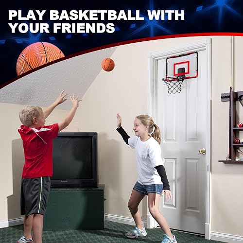 Miniatura 5 de TOY Life Aro de baloncesto sobre la puerta para niños, adolescentes y adultos, mini aro interior para habitación, oficina con 4 pelotas - Portería