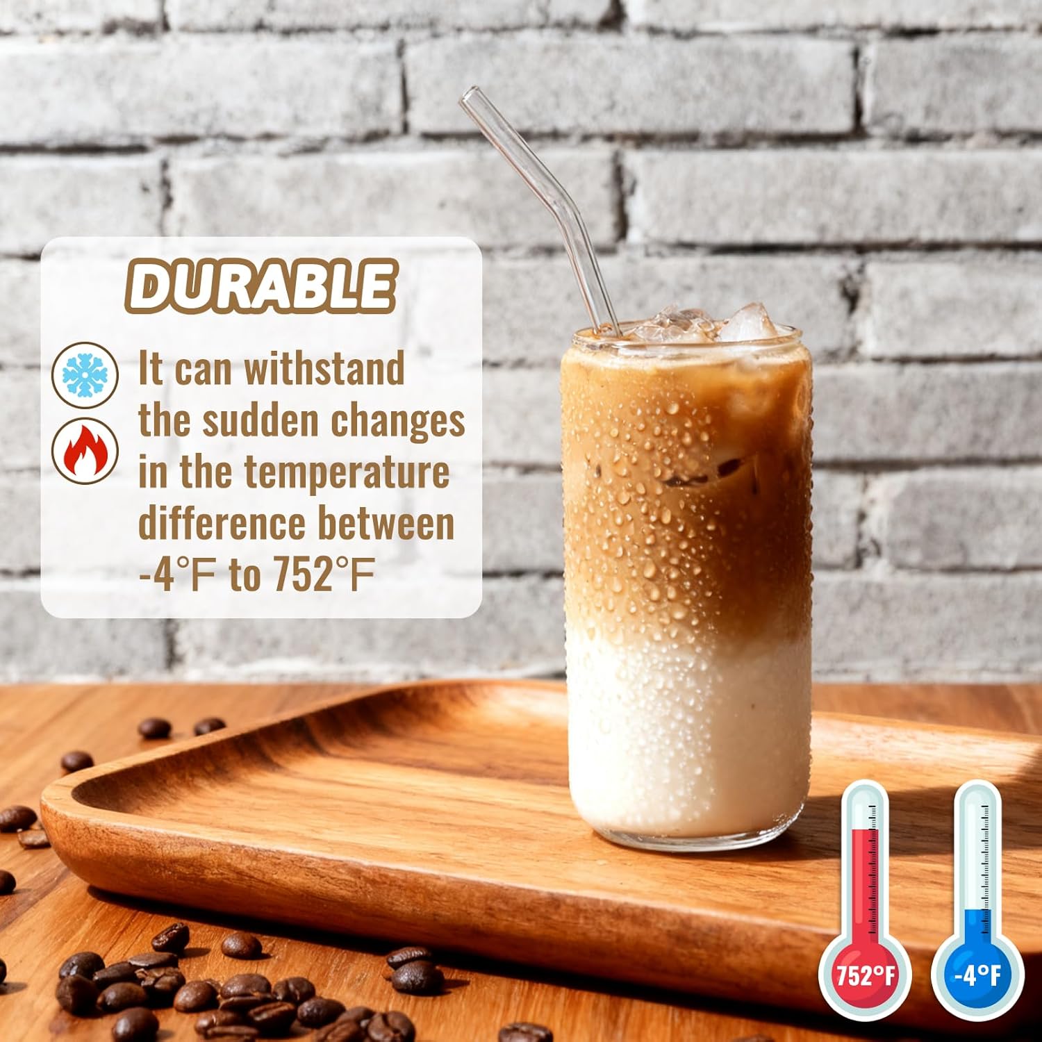 Alotpower Borosilicate Glass Cups with Lids and Straws, 16 oz Reusable Tumbler Set (2-Pack) Includes Bamboo Lids, Glass Straws & Brush for Iced Coffee, Bubble Tea, Cold Beer, Juice - Image 3