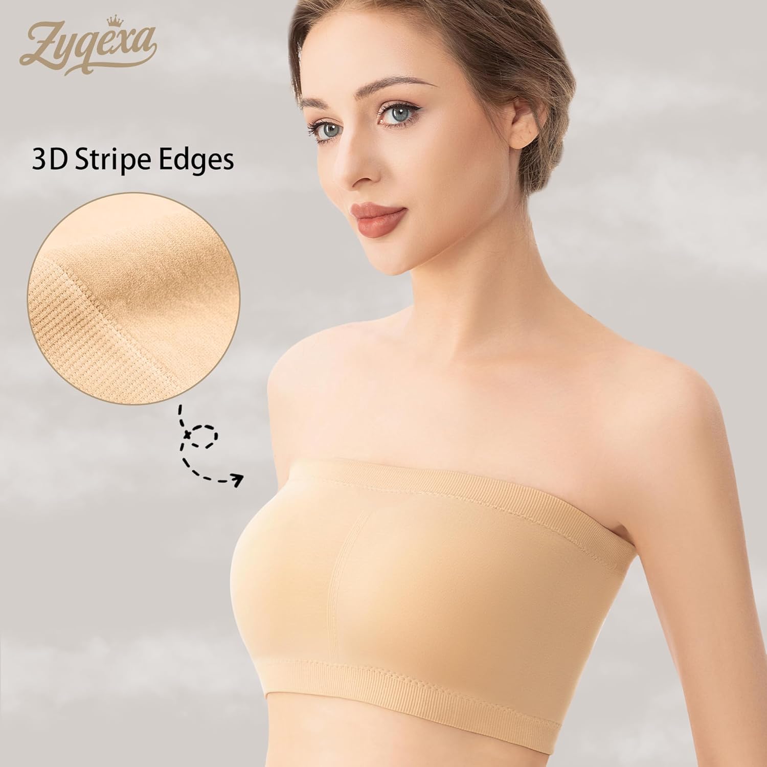 4 Pcs Strapless Bandeau Bras for Women - Wireless Seamless Padded Tube Bras Womens Strapless Bralette Full Coverage Comfy Tube Top Bra Padding No Underwire White Nude, L - Image 3