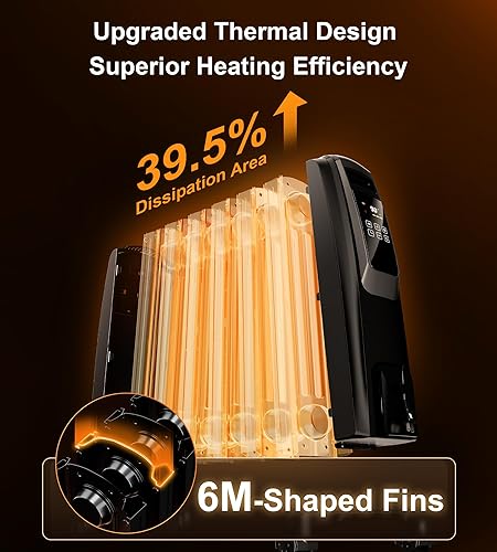 Miniatura 4 de Oil Filled Radiator Heater, 1500W Electric Heater with Thermostat, Space Heaters for Large RoomHeaters with ECO Mode, 24H Timer, Tip-over & Overheat