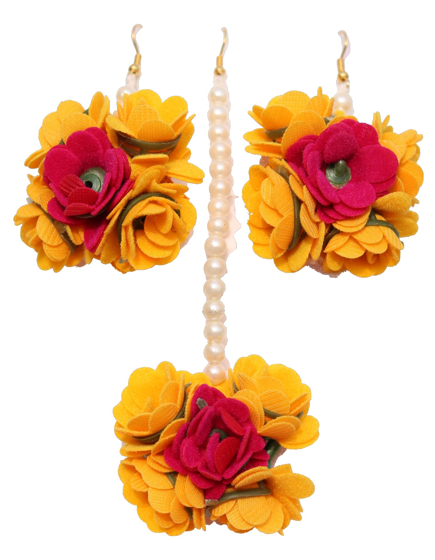OSI ONESTOREINDIA Handmade Artificial Floral Necklace Set with Maangtika and A Pair of Beautiful Earrings for Girls & Women (Wedding Haldi Mehendi Flower Jewellery - 9) (B09R3XGCS8) Amazon Price History, Amazon Price Tracker